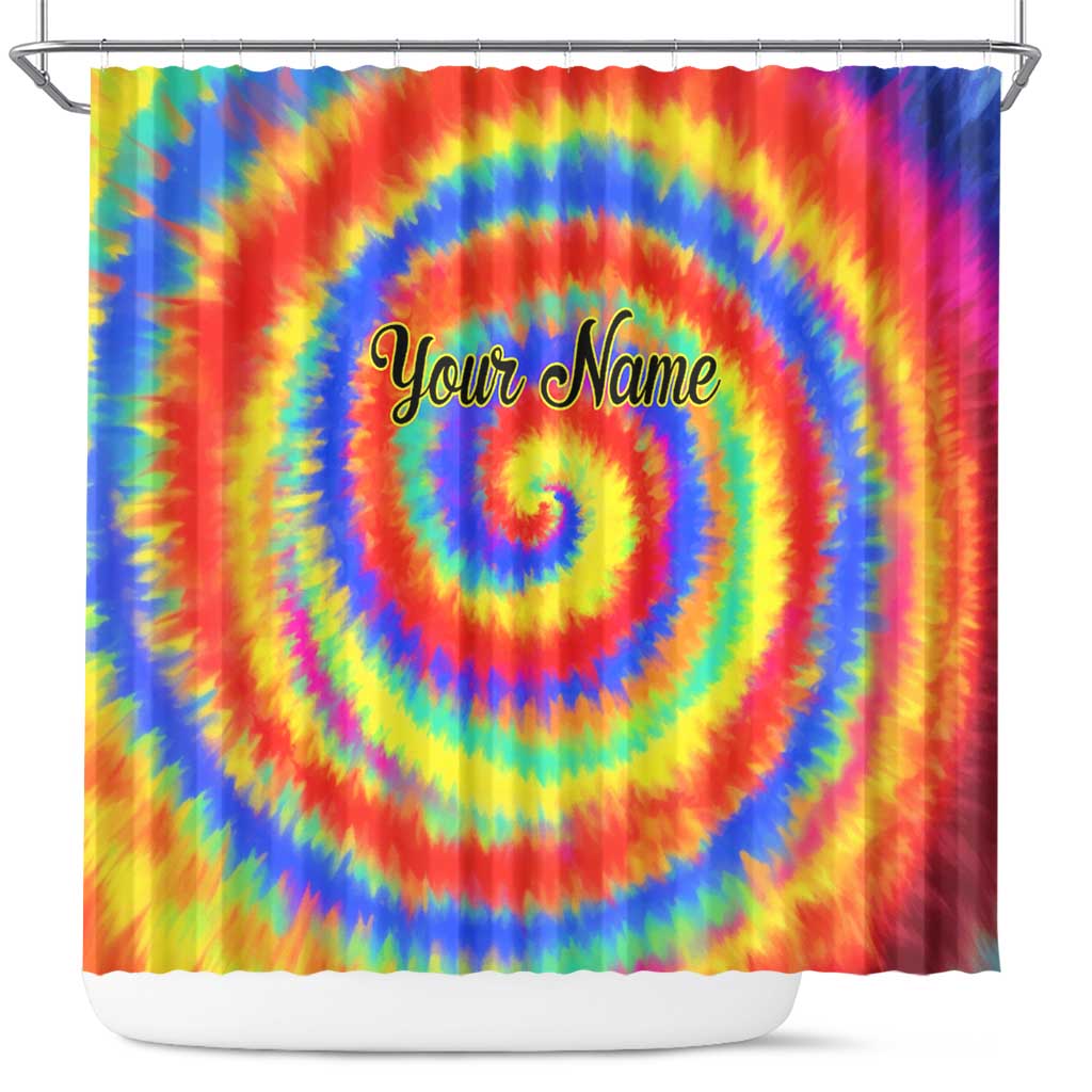 Colorful Tie Dye Spiral Goft Shower Curtain Custom Name in Retro Psychedelic Style Design - Wonder Print Shop