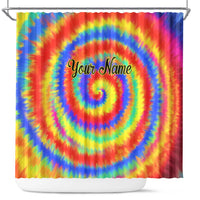 Colorful Tie Dye Spiral Goft Shower Curtain Custom Name in Retro Psychedelic Style Design - Wonder Print Shop