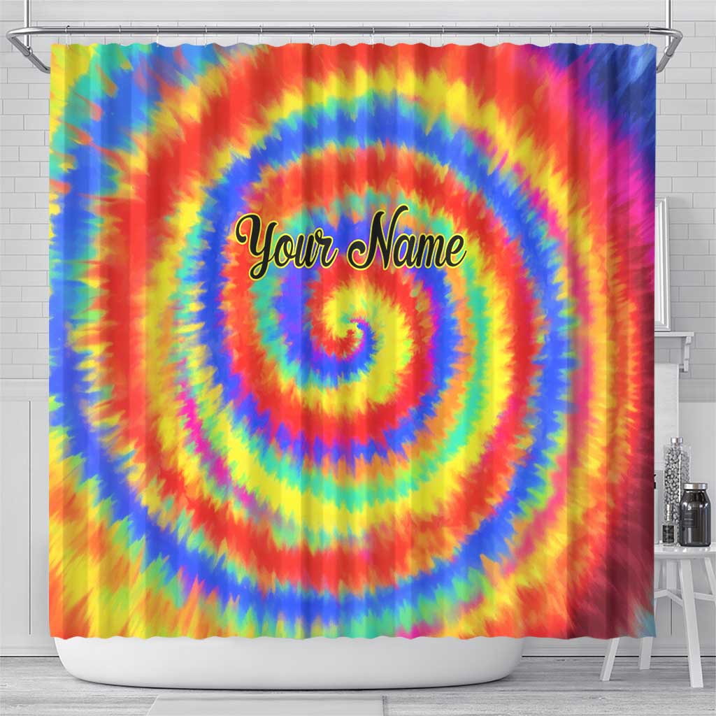 Colorful Tie Dye Spiral Goft Shower Curtain Custom Name in Retro Psychedelic Style Design - Wonder Print Shop