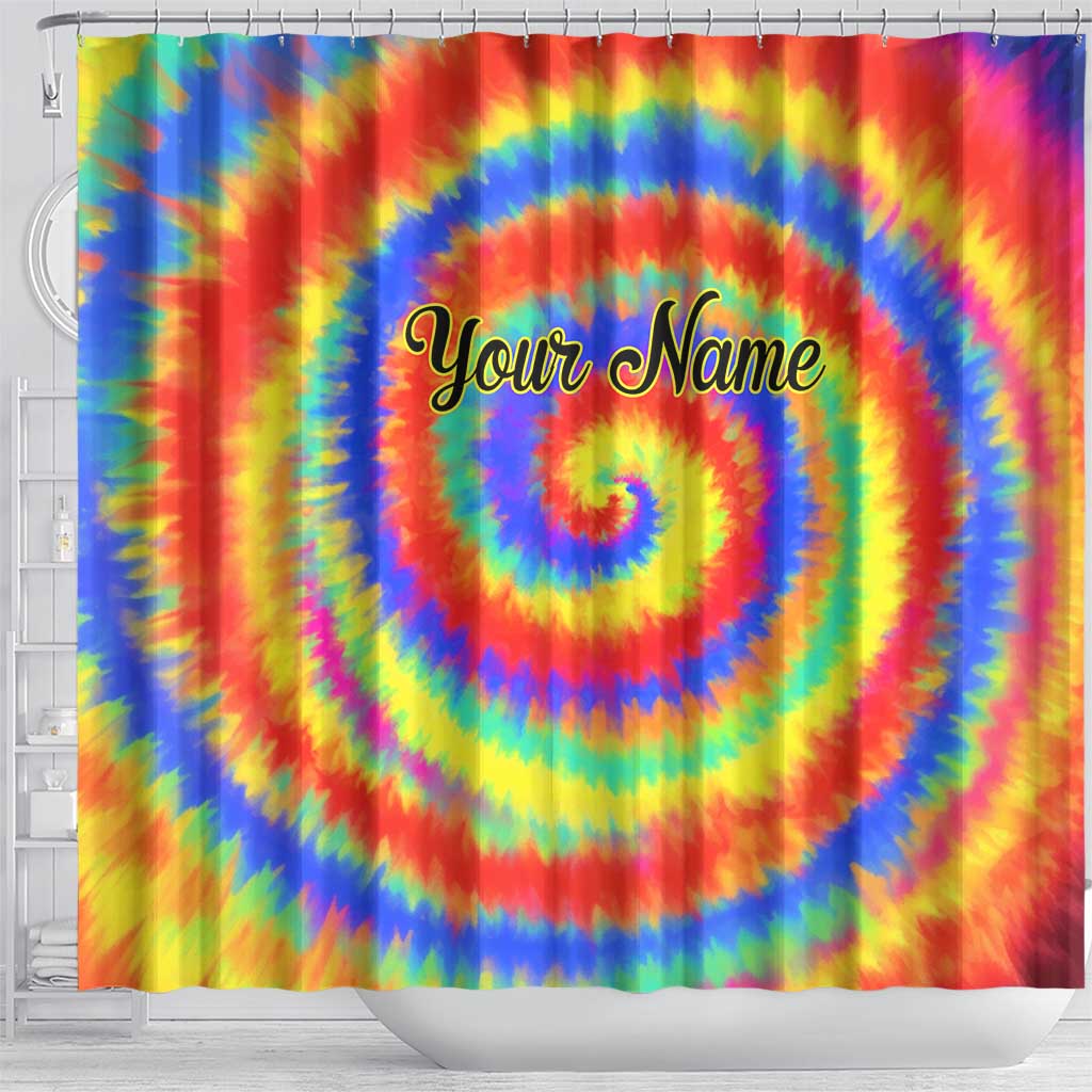 Colorful Tie Dye Spiral Goft Shower Curtain Custom Name in Retro Psychedelic Style Design - Wonder Print Shop