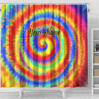 Colorful Tie Dye Spiral Goft Shower Curtain Custom Name in Retro Psychedelic Style Design - Wonder Print Shop