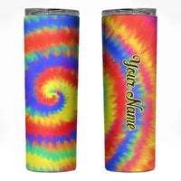 Colorful Tie Dye Spiral Goft Skinny Tumbler Custom Name in Retro Psychedelic Style Design - Wonder Print Shop