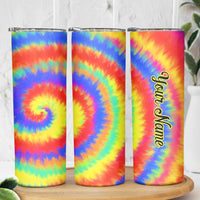 Colorful Tie Dye Spiral Goft Skinny Tumbler Custom Name in Retro Psychedelic Style Design - Wonder Print Shop