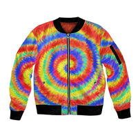 Colorful Tie Dye Spiral Goft Sleeve Zip Bomber Jacket Custom Name in Retro Psychedelic Style Design - Wonder Print Shop