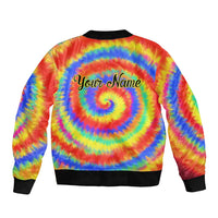 Colorful Tie Dye Spiral Goft Sleeve Zip Bomber Jacket Custom Name in Retro Psychedelic Style Design - Wonder Print Shop
