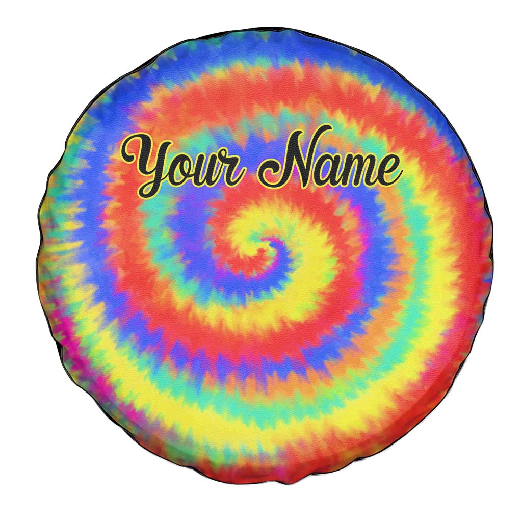 Colorful Tie Dye Spiral Goft Spare Tire Cover Custom Name in Retro Psychedelic Style Design - Wonder Print Shop