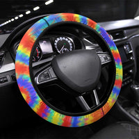 Colorful Tie Dye Spiral Goft Steering Wheel Cover Name in Retro Psychedelic Style Design - Wonder Print Shop