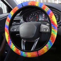 Colorful Tie Dye Spiral Goft Steering Wheel Cover Name in Retro Psychedelic Style Design - Wonder Print Shop