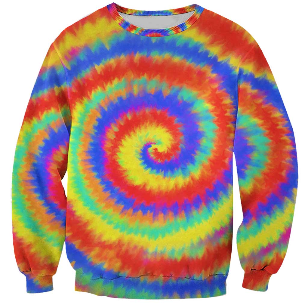 Colorful Tie Dye Spiral Goft Sweatshirt Custom Name in Retro Psychedelic Style Design - Wonder Print Shop