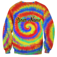 Colorful Tie Dye Spiral Goft Sweatshirt Custom Name in Retro Psychedelic Style Design - Wonder Print Shop
