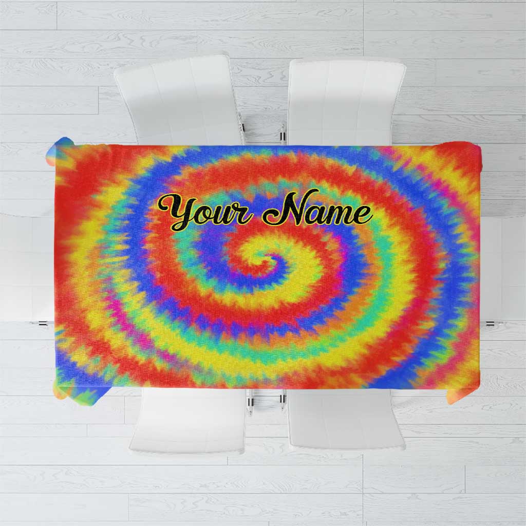 Colorful Tie Dye Spiral Goft Tablecloth Custom Name in Retro Psychedelic Style Design - Wonder Print Shop