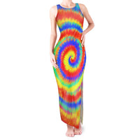 Colorful Tie Dye Spiral Goft Tank Maxi Dress Custom Name in Retro Psychedelic Style Design - Wonder Print Shop