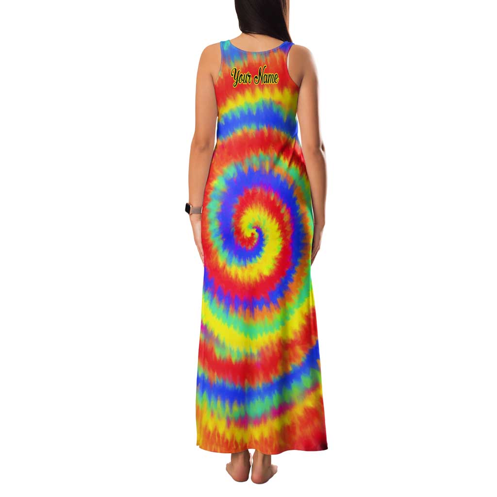 Colorful Tie Dye Spiral Goft Tank Maxi Dress Custom Name in Retro Psychedelic Style Design - Wonder Print Shop