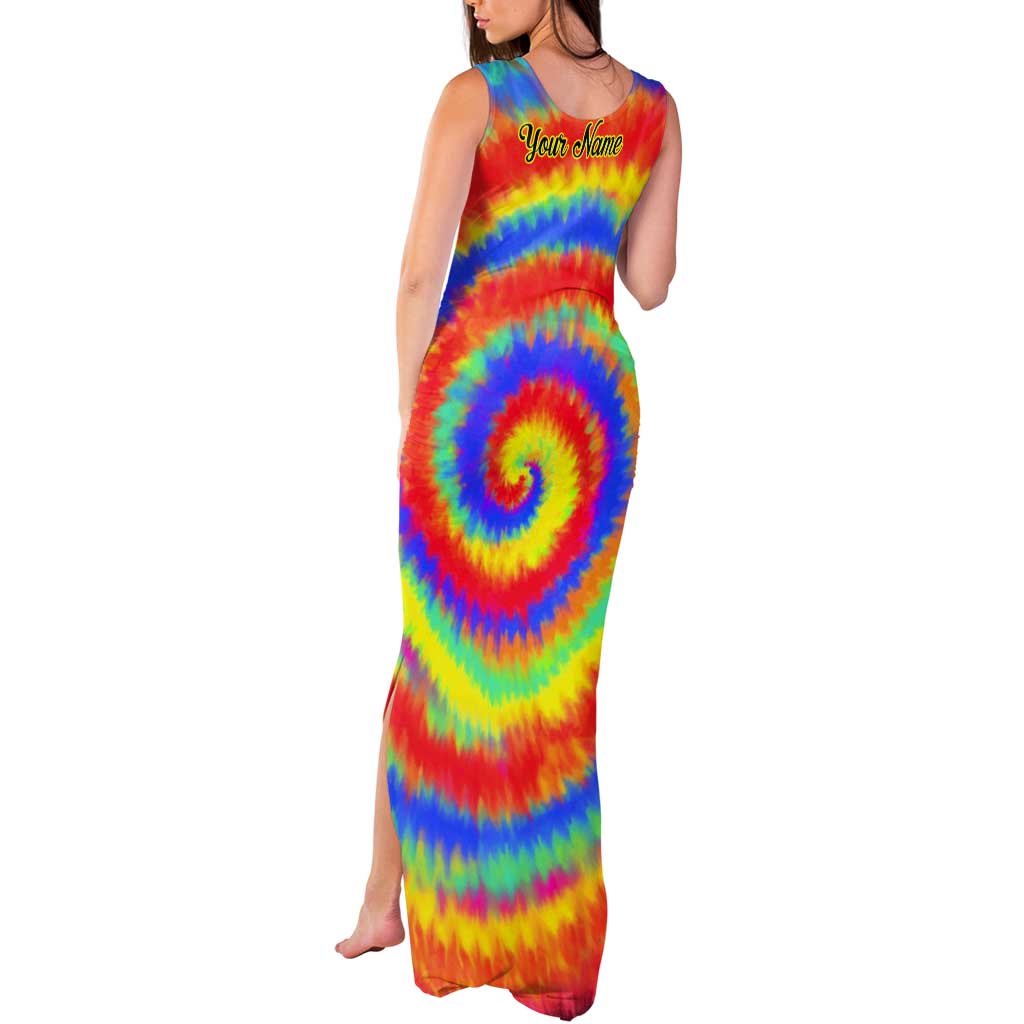 Colorful Tie Dye Spiral Goft Tank Maxi Dress Custom Name in Retro Psychedelic Style Design - Wonder Print Shop