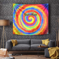 Colorful Tie Dye Spiral Goft Tapestry Custom Name in Retro Psychedelic Style Design - Wonder Print Shop