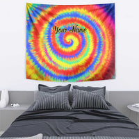 Colorful Tie Dye Spiral Goft Tapestry Custom Name in Retro Psychedelic Style Design - Wonder Print Shop