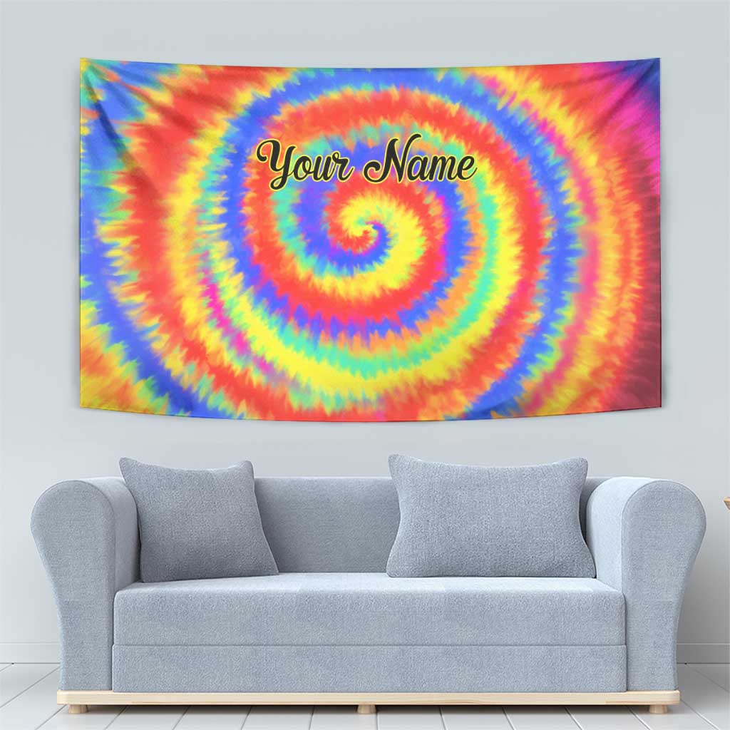 Colorful Tie Dye Spiral Goft Tapestry Custom Name in Retro Psychedelic Style Design - Wonder Print Shop