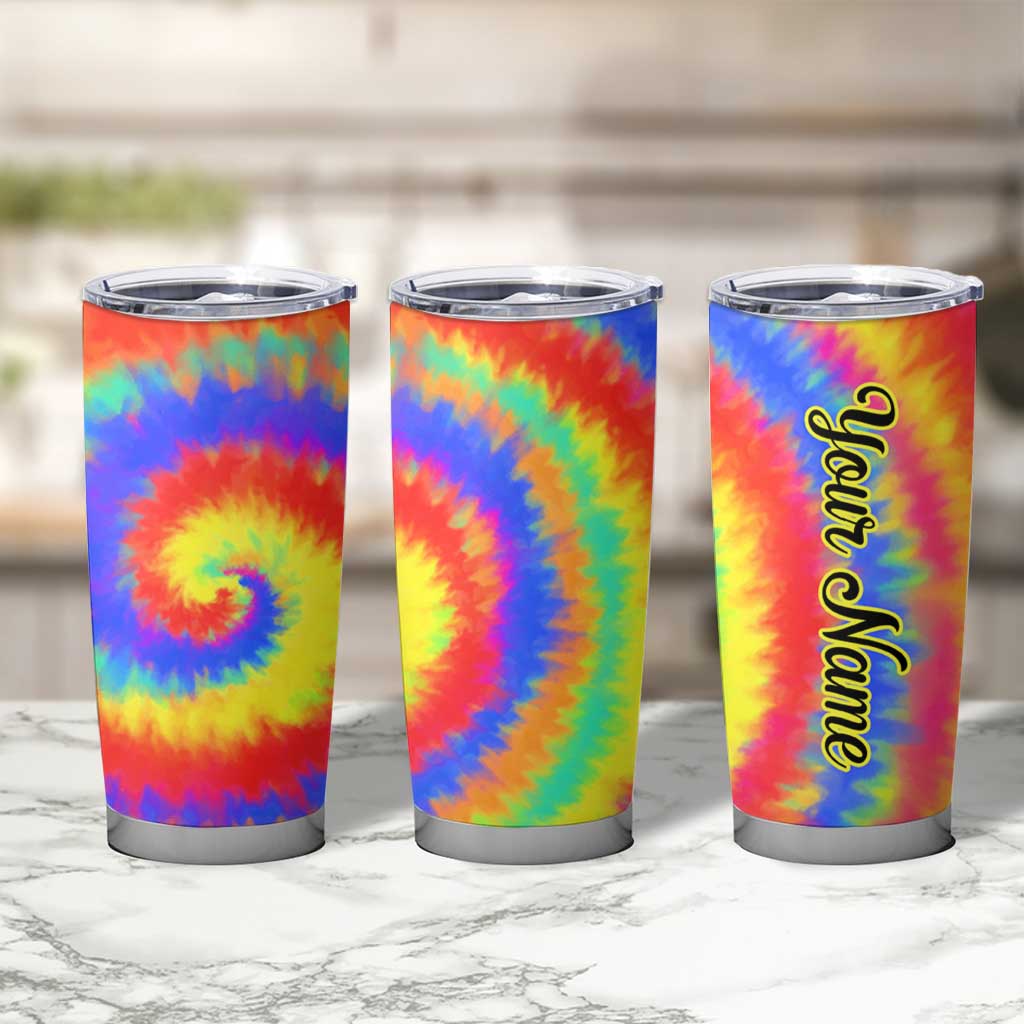 Colorful Tie Dye Spiral Goft Tumbler Cup Custom Name in Retro Psychedelic Style Design - Wonder Print Shop