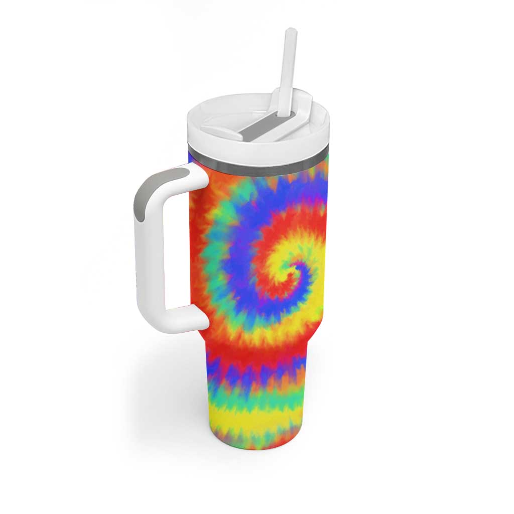 Colorful Tie Dye Spiral Goft Tumbler With Handle Custom Name in Retro Psychedelic Style Design - Wonder Print Shop