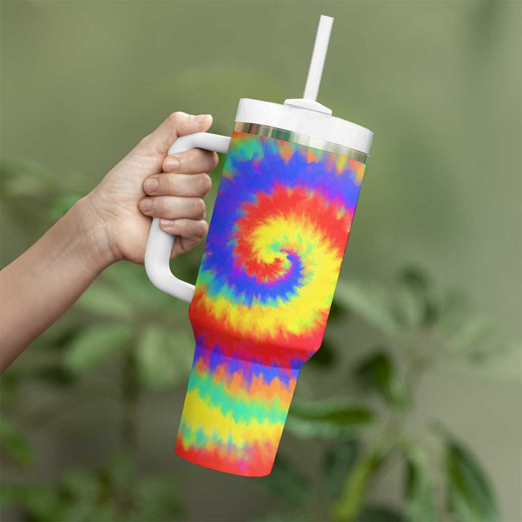 Colorful Tie Dye Spiral Goft Tumbler With Handle Custom Name in Retro Psychedelic Style Design - Wonder Print Shop