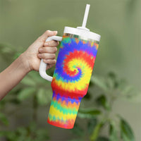 Colorful Tie Dye Spiral Goft Tumbler With Handle Custom Name in Retro Psychedelic Style Design - Wonder Print Shop