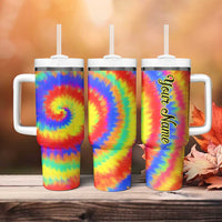 Colorful Tie Dye Spiral Goft Tumbler With Handle Custom Name in Retro Psychedelic Style Design - Wonder Print Shop