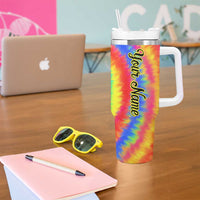 Colorful Tie Dye Spiral Goft Tumbler With Handle Custom Name in Retro Psychedelic Style Design - Wonder Print Shop
