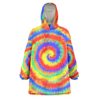 Colorful Tie Dye Spiral Goft Wearable Blanket Hoodie Custom Name in Retro Psychedelic Style Design - Wonder Print Shop