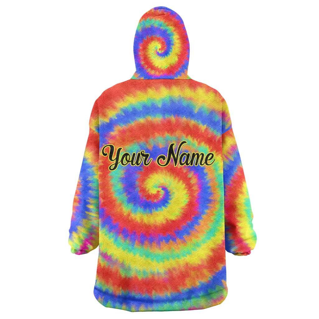 Colorful Tie Dye Spiral Goft Wearable Blanket Hoodie Custom Name in Retro Psychedelic Style Design - Wonder Print Shop