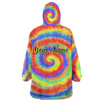 Colorful Tie Dye Spiral Goft Wearable Blanket Hoodie Custom Name in Retro Psychedelic Style Design - Wonder Print Shop