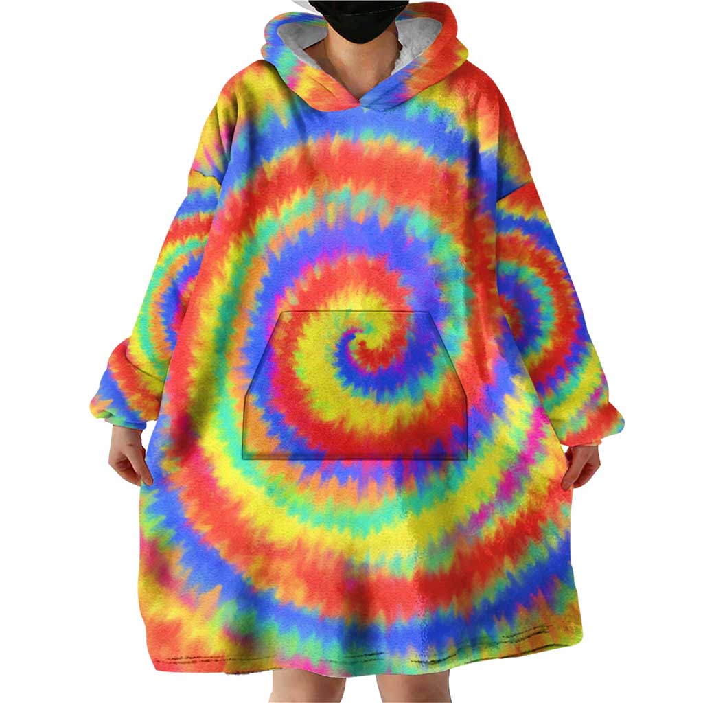 Colorful Tie Dye Spiral Goft Wearable Blanket Hoodie Custom Name in Retro Psychedelic Style Design - Wonder Print Shop