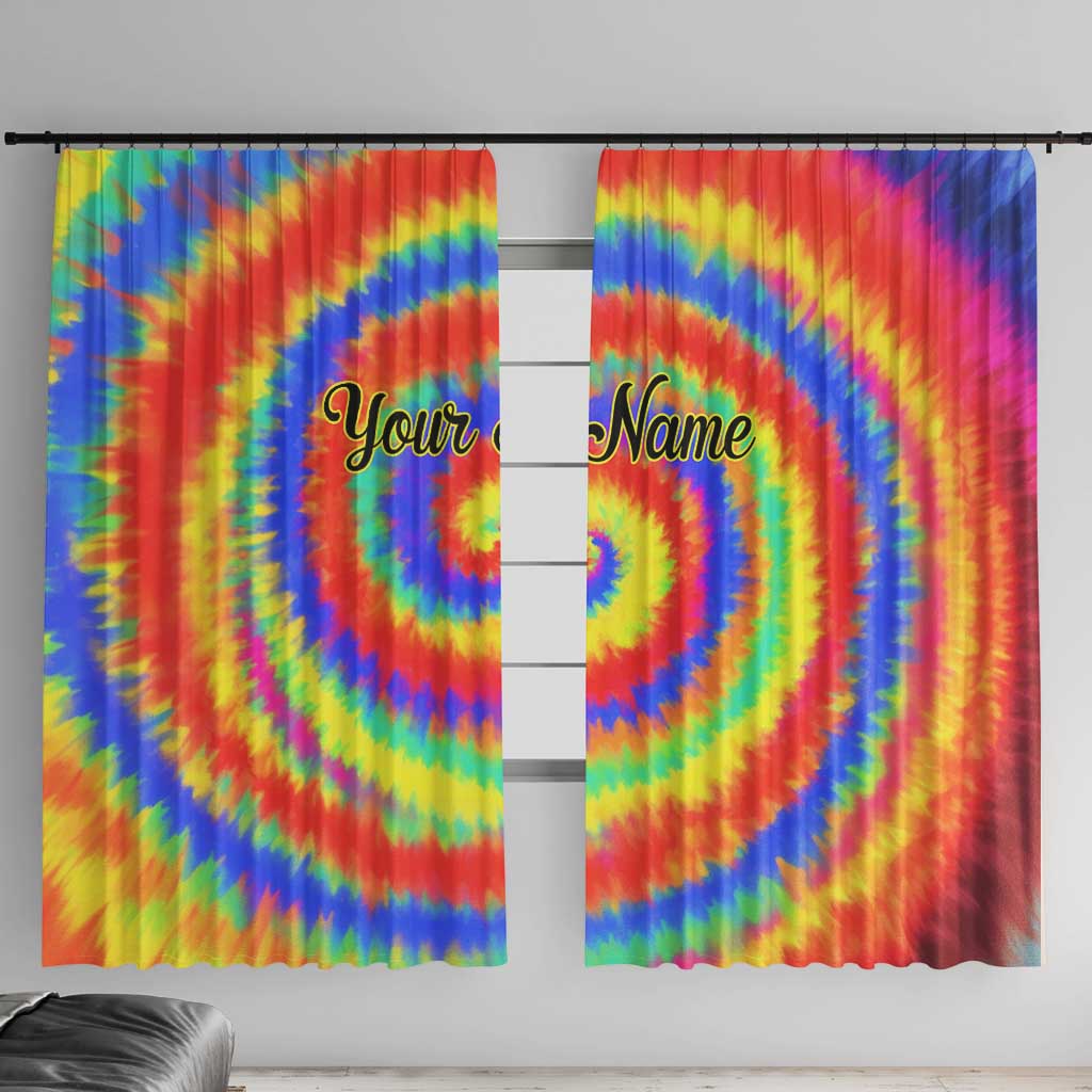 Colorful Tie Dye Spiral Goft Window Curtain Custom Name in Retro Psychedelic Style Design - Wonder Print Shop