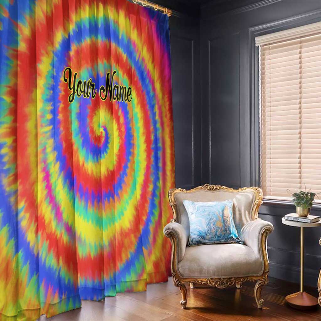 Colorful Tie Dye Spiral Goft Window Curtain Custom Name in Retro Psychedelic Style Design - Wonder Print Shop