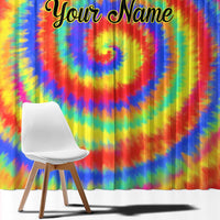 Colorful Tie Dye Spiral Goft Window Curtain Custom Name in Retro Psychedelic Style Design - Wonder Print Shop