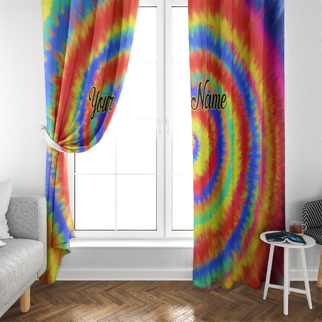 Colorful Tie Dye Spiral Goft Window Curtain Custom Name in Retro Psychedelic Style Design - Wonder Print Shop