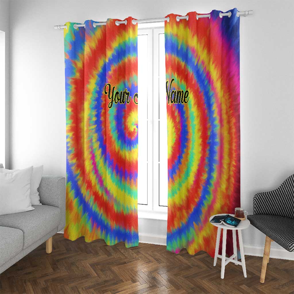Colorful Tie Dye Spiral Goft Window Curtain Custom Name in Retro Psychedelic Style Design - Wonder Print Shop