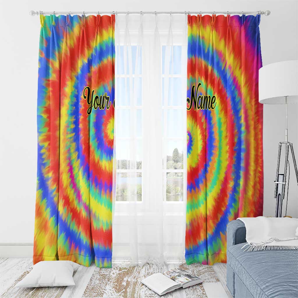 Colorful Tie Dye Spiral Goft Window Curtain Custom Name in Retro Psychedelic Style Design - Wonder Print Shop
