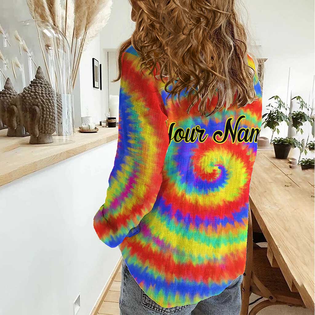 Colorful Tie Dye Spiral Goft Women Casual Shirt Custom Name in Retro Psychedelic Style Design - Wonder Print Shop