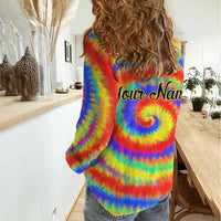 Colorful Tie Dye Spiral Goft Women Casual Shirt Custom Name in Retro Psychedelic Style Design - Wonder Print Shop