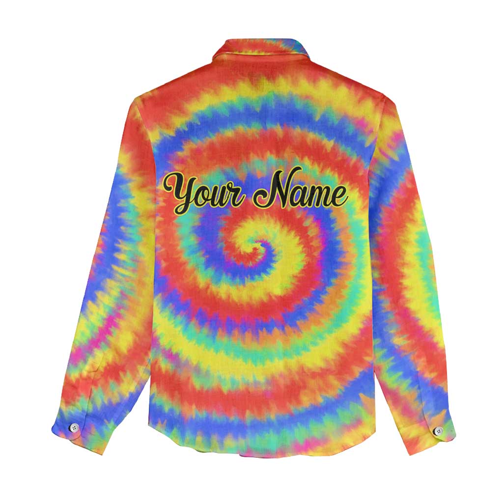 Colorful Tie Dye Spiral Goft Women Casual Shirt Custom Name in Retro Psychedelic Style Design - Wonder Print Shop