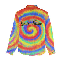 Colorful Tie Dye Spiral Goft Women Casual Shirt Custom Name in Retro Psychedelic Style Design - Wonder Print Shop
