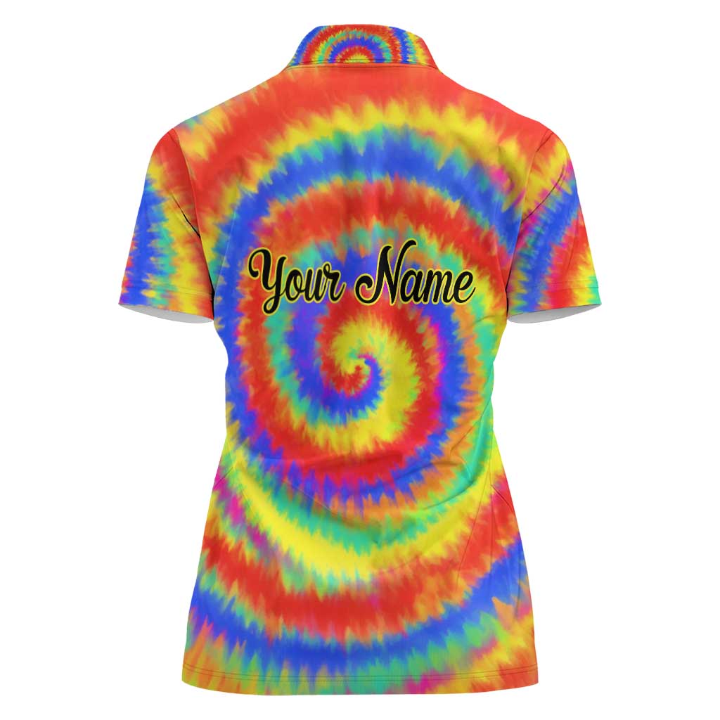 Colorful Tie Dye Spiral Goft Women Polo Shirt Custom Name in Retro Psychedelic Style Design - Wonder Print Shop