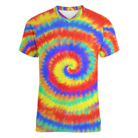 Colorful Tie Dye Spiral Goft Women V-Neck T-Shirt Custom Name in Retro Psychedelic Style Design - Wonder Print Shop