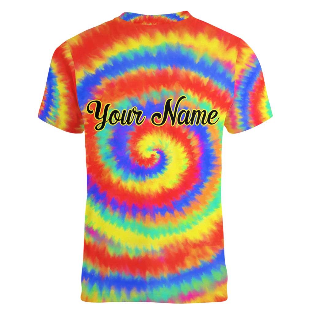 Colorful Tie Dye Spiral Goft Women V-Neck T-Shirt Custom Name in Retro Psychedelic Style Design - Wonder Print Shop