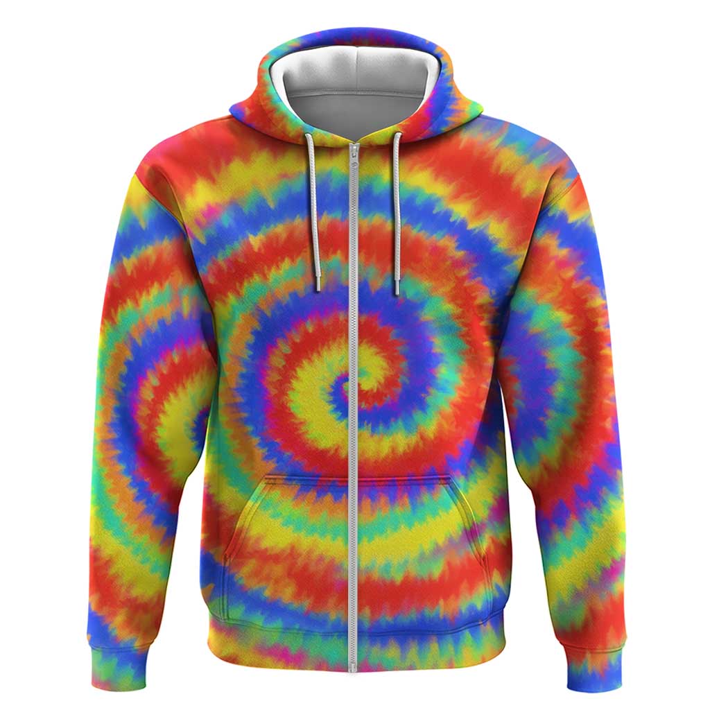 Colorful Tie Dye Spiral Goft Zip Hoodie Custom Name in Retro Psychedelic Style Design - Wonder Print Shop
