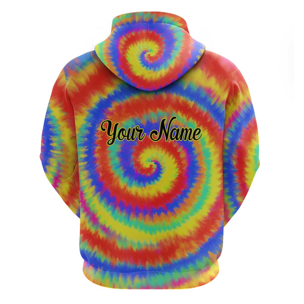 Colorful Tie Dye Spiral Goft Zip Hoodie Custom Name in Retro Psychedelic Style Design - Wonder Print Shop