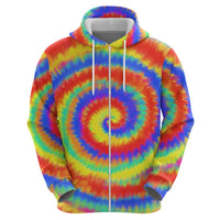 Colorful Tie Dye Spiral Goft Zip Hoodie Custom Name in Retro Psychedelic Style Design - Wonder Print Shop