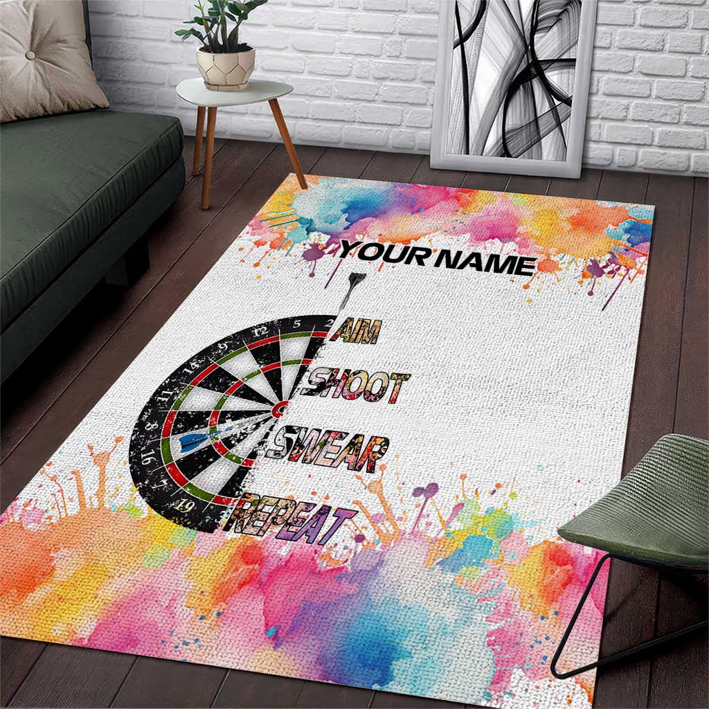 Custom Name Darts Area Rug Funny Dartboards Colorful Paint Aim Shoot Swear Repeat - Wonder Print Shop