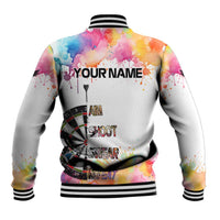 Custom Name Darts Baseball Jacket Funny Dartboards Colorful Paint Aim Shoot Swear Repeat - Wonder Print Shop