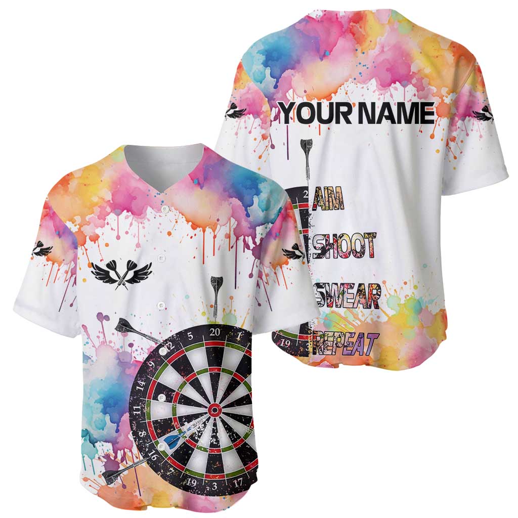 Custom Name Darts Baseball Jersey Funny Dartboards Colorful Paint Aim Shoot Swear Repeat - Wonder Print Shop